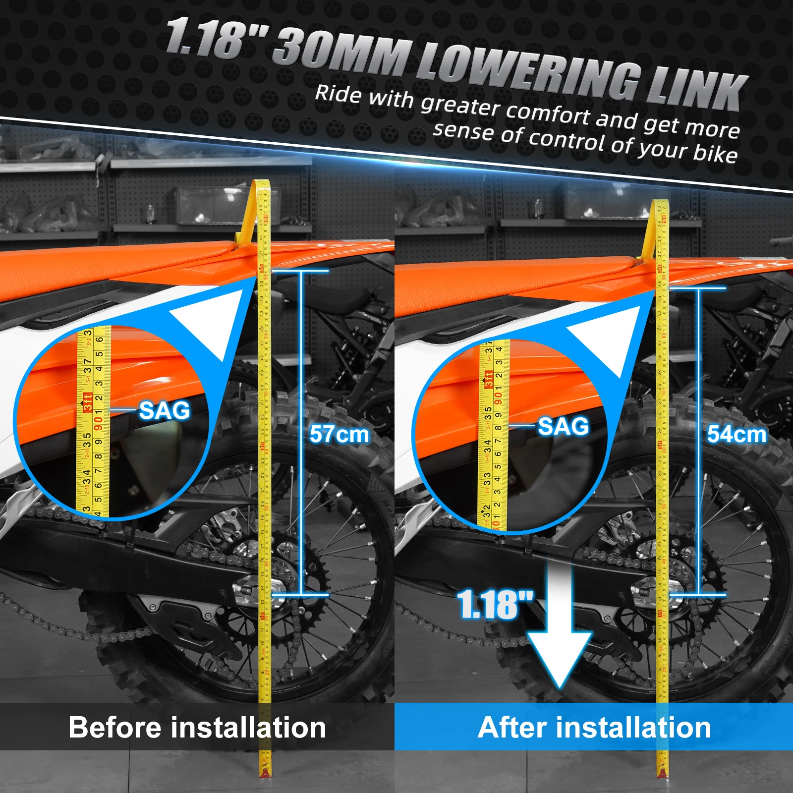 Задний амортизатор для KTM EXC 300 2024 1 18 150 &quot30 мм комплект опускания Подвески 250 350 450