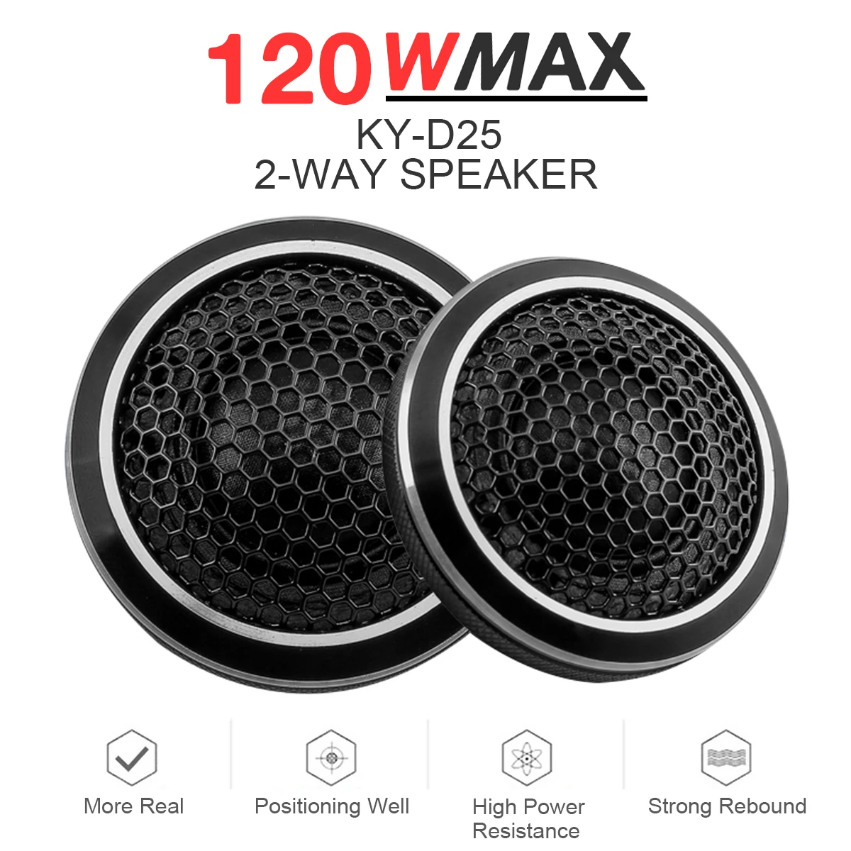 

2pcs 120W Black Fashionable Mini Universal High Efficiency Dome Car Tweeter Stereo Metal Material Speakers for Car Audio System