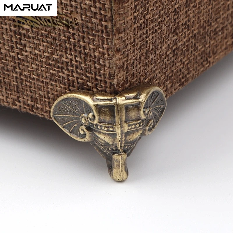 Antique Elephant Vintage Bronze Jewelry Chest Box Wooden Case Decorative Protection Feet Leg Plastic material 4PCS 28*23mm