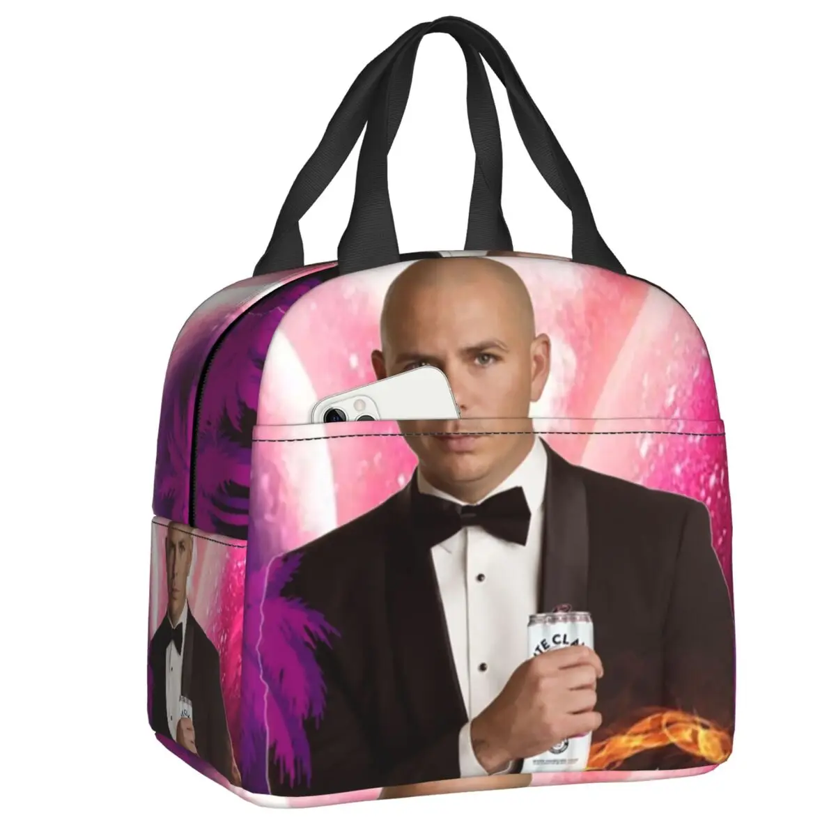 

Mr World Pitbull Thermal Insulated Lunch Bags Women American Rapper Singer Resuable Lunch Tote Office Outdoor Storage Food Box