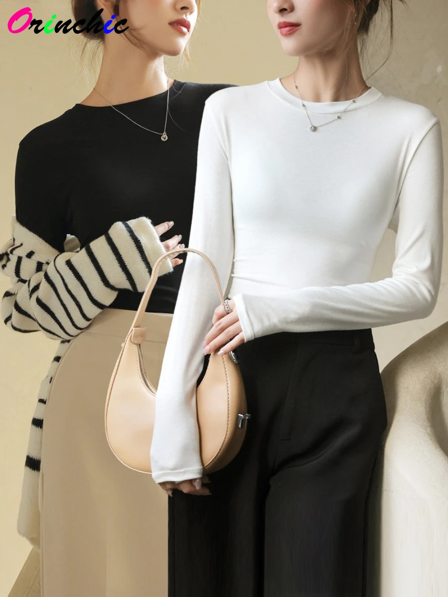 

O Neck T Shirt for Women Autumn Long Sleeve Modal Slim Undershirt Ladies Chic Warm Basic T Shirt Underwear Tees Women Clothes
