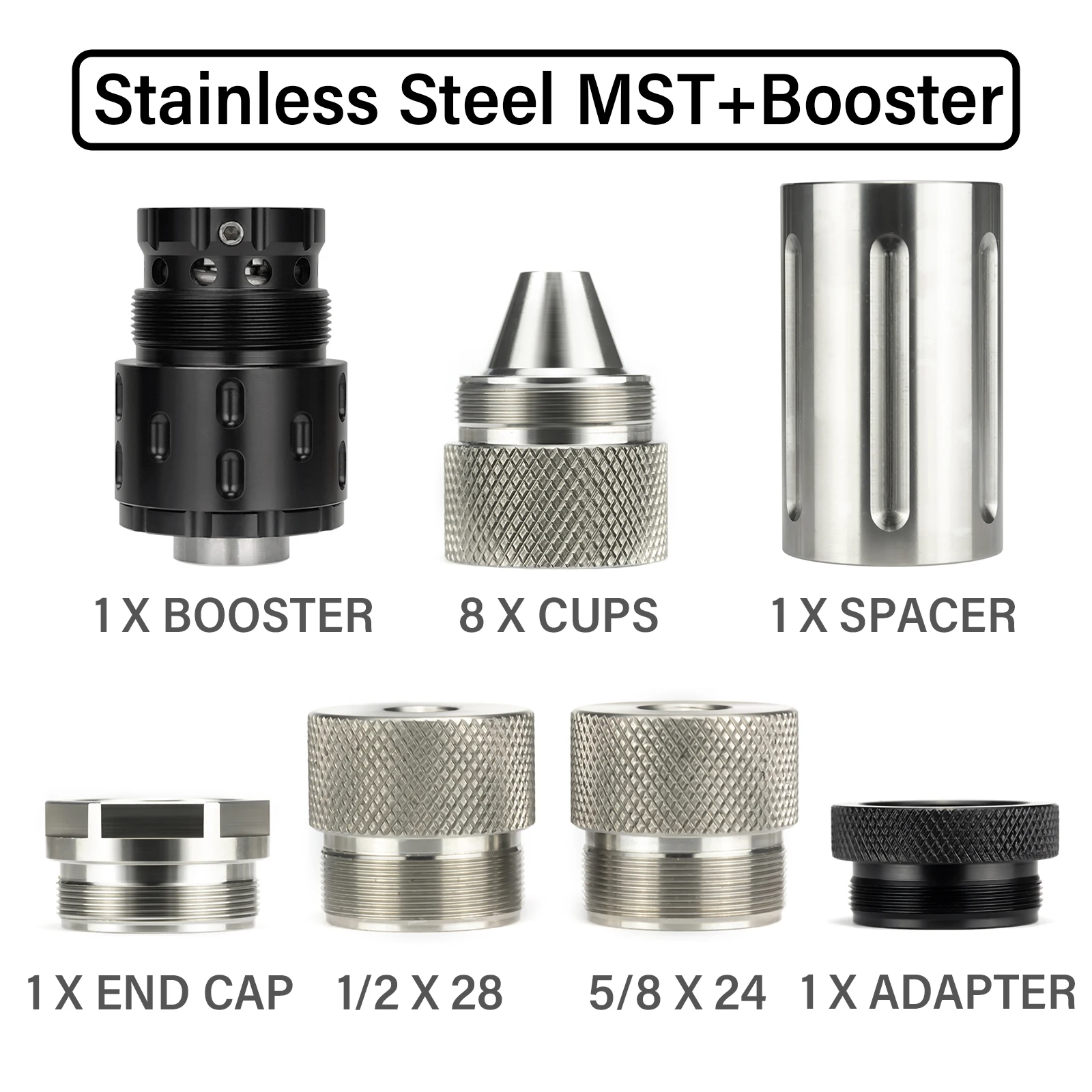 

1.58"OD 10"L Stainless Steel 1.375x24 Modular Solvent Tube Filter 1/2x28 + 5/8x24 + Piston Booster + Cone Cup Guide Drilling Jig