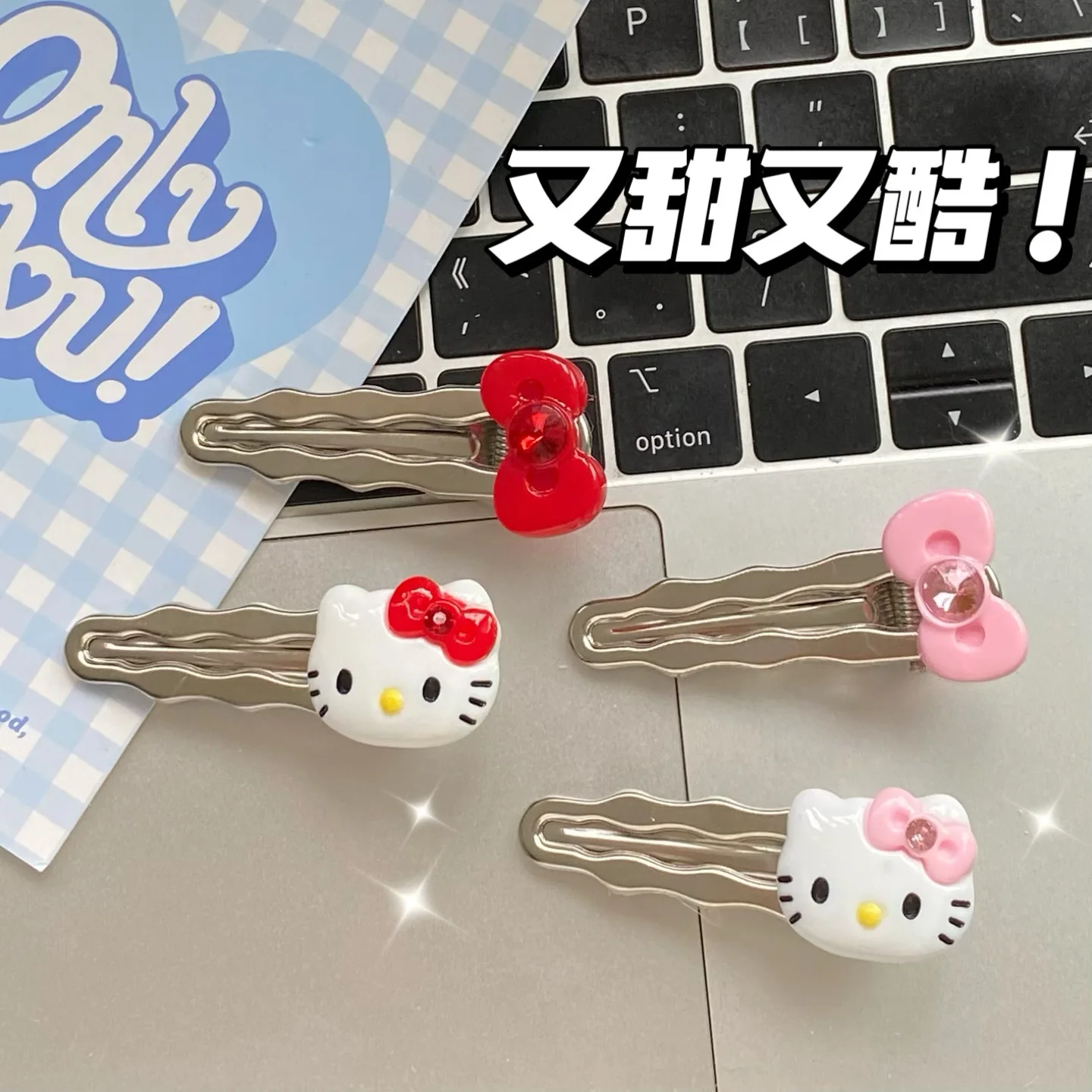 

4 шт. Hello Kitty Sanrio Kawaii мультяшный Бант Милая крутая челка клипса боковая клипса Универсальный студенческий мультяшный женский головной Убор