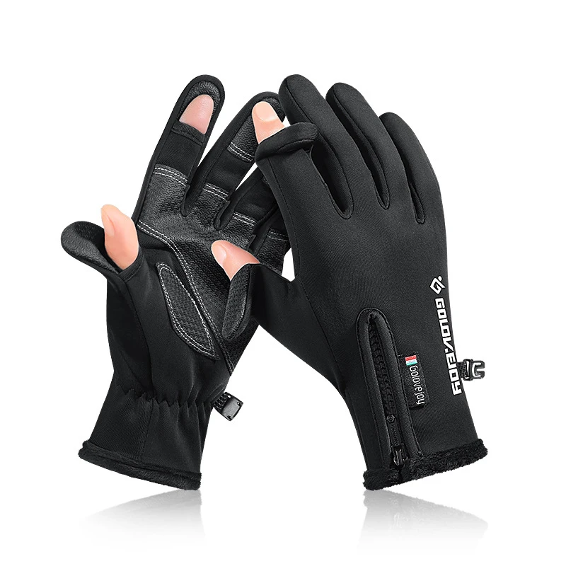 

Winter 2 Finger Flip Warm Gloves Waterproof Anti-slip Men Women Velvet Warmth Riding Fishing Skiing Sports Cycling Riding Glove