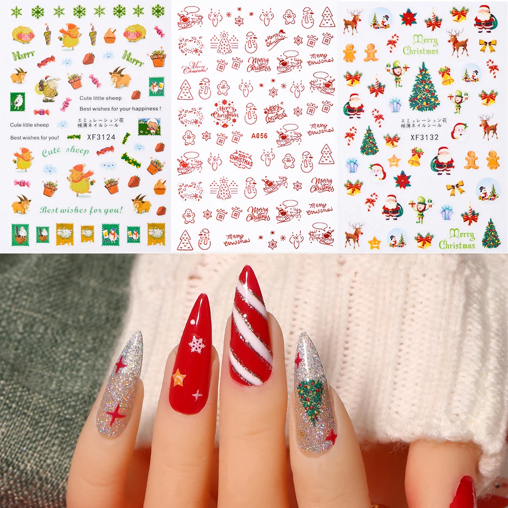 

MAYCHAO Christmas Nail Art Sticker Cartoon Nail Design Santa Claus Elk Tree Penguin Snowflakes Decal Decoration Nail Accessories