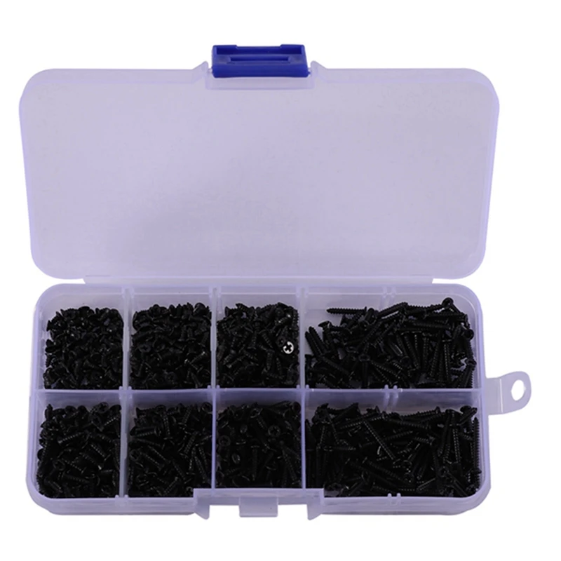 

1600Pcs M2 Cross Screws Self Tapping Screws Carbon Steel Countersunk Flat Cross Head Screw Bolt Set Assortment Kit Black