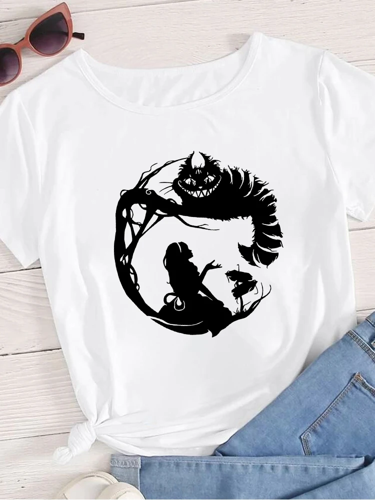 

Comfy Cartoon Leisure Brand Disney Alice In Wonderland Women All-Match Disney Graphic Tshirt Girl Cute Creativity Short Sleeve