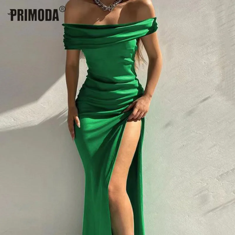 

Party 2022 Split Green Sexy Satin Dress for Women Black Lady Foraml Club Maxi Long Dresses Elegant Lady Backless Outwear PR1088G