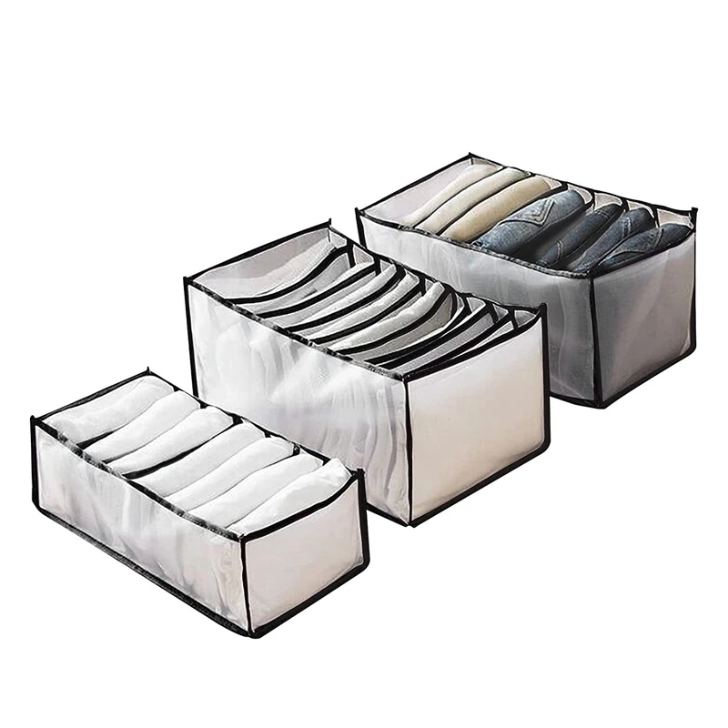 

Big deal 3Pcs Wardrobe Clothes Organizer,Foldable Visible Grid Storage Box with Multiple Layers, Storage for T-Shirts, Jeans