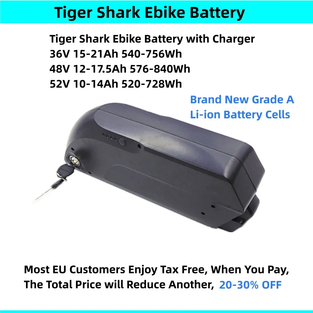 

36Volt Tiger Shark Ebike Battery with USB 36V 15Ah 18Ah 19Ah 20Ah Lithium ion Electric Bike Fat bike Battery with Charger