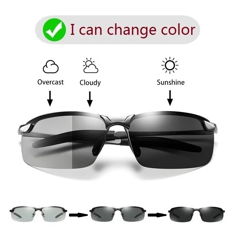 Купи Men's Photochromic Polarized Sunglasses Driving Chameleon Sun Glasses Men Change Color Day Night Vision Driver's UV400 Eyewear за 208 рублей в магазине AliExpress