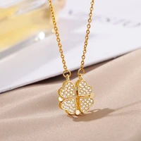 lucky four leaf clover heart necklace for women stainless steel magnetic zircon pendant necklaces romantic wedding jewerly femme