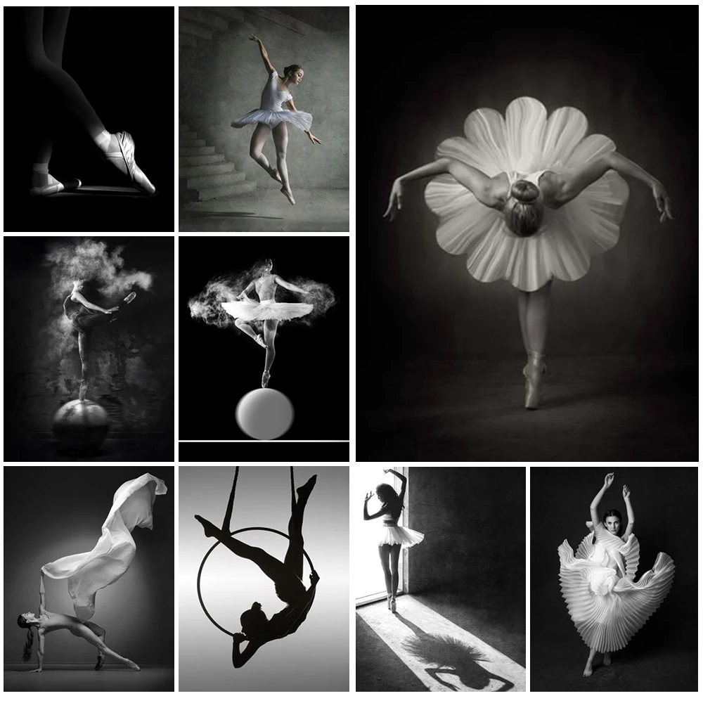

Modern Girl Dancing Ballet Black White Nordic Poster Wall Art Canvas Painting Wall Pictures For Living Room Home Decor Unframed