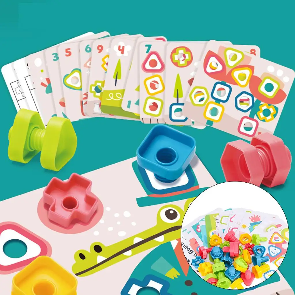 

Kids Nuts And Bolts Motor Skills Toy Interlocking Blocks with 12 Cards Gifts