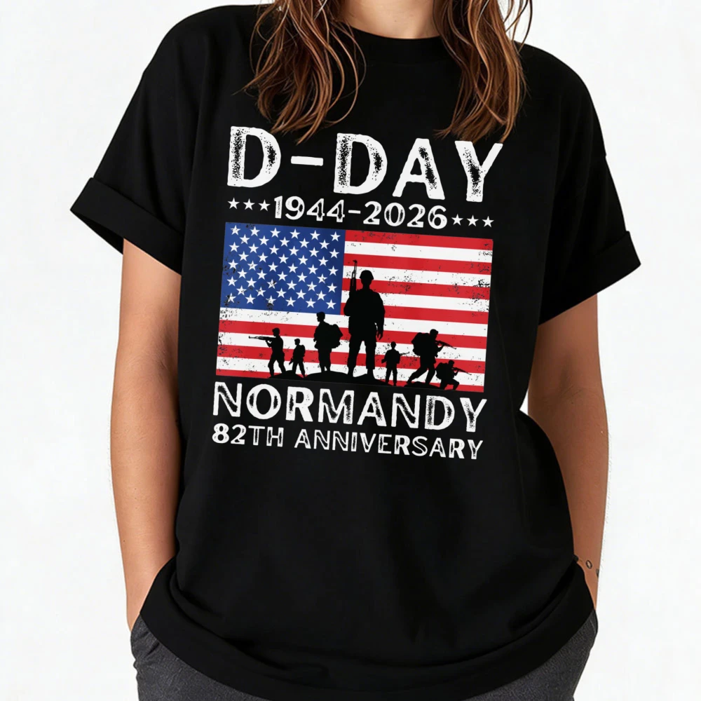 Фото Футболка D-Day к 82-летию Нормандии 1944-2026, футболка ко Дню Д, 6 июня 1944 года, высадка в Нормандии во время Второй мировой войны, высококачественные хлопковые повседневные футболки №2