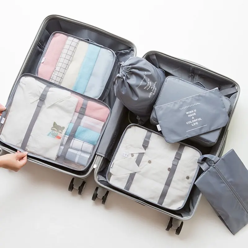 Packing Cubes For Suitcases 7 Pcs Foldable Luggage Bag Travel Suitcase Organizer Compression Bag, Gray