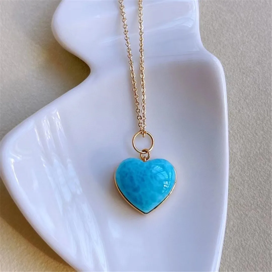 

Top Natural Larimar Pendant 18K Gold Jewelry For Women Lady Men Beauty Love Gift Healing Crystal 12x13x7mm Beads Stone AAAAA