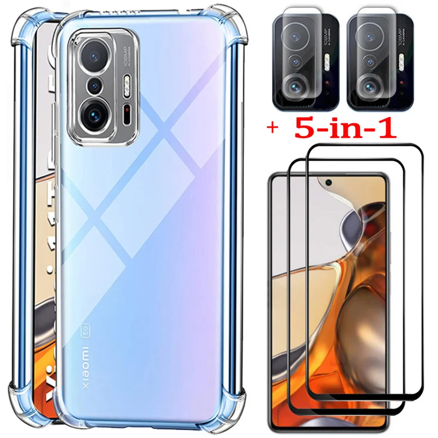 

5-in-1, Glass + Case for Mi 11 T Pro Xiaomi 11 Lite 5G NE Phone Cases Mi 11Lite Xiaomi 11T Shockproof Silicone Cover Mi11T Pro