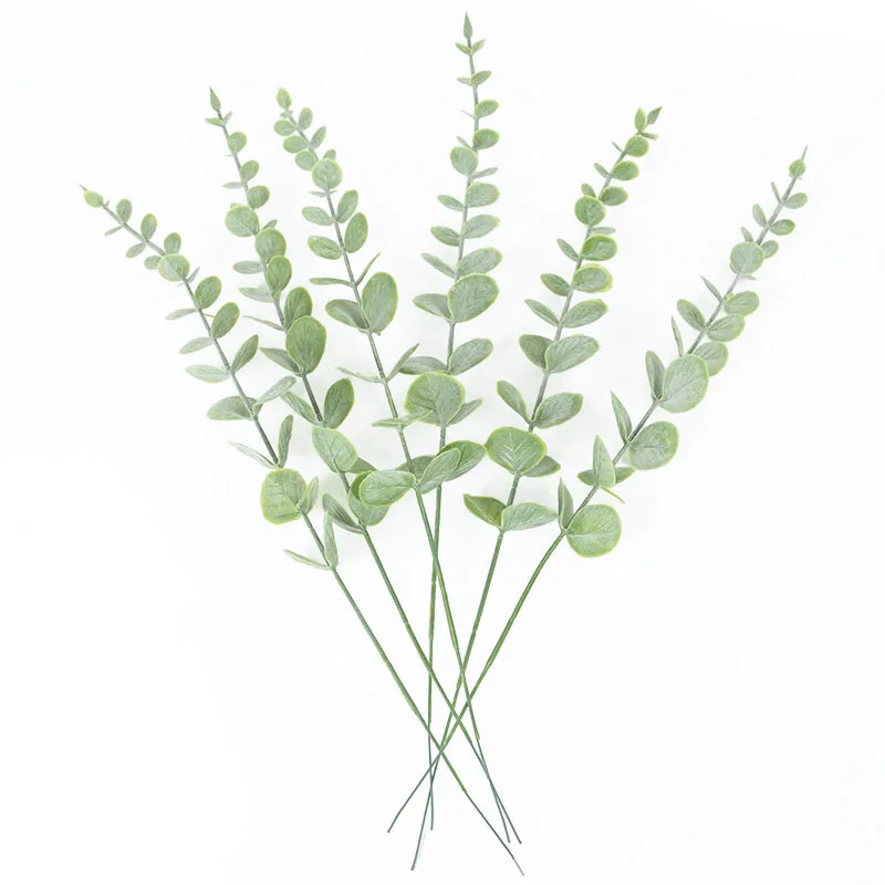 

6/12Pcs 37cm Artificial Green Plastic Plant Eucalyptus Leaves Wedding Decorative Home Living Room Vase Decor Fake Flower Branch