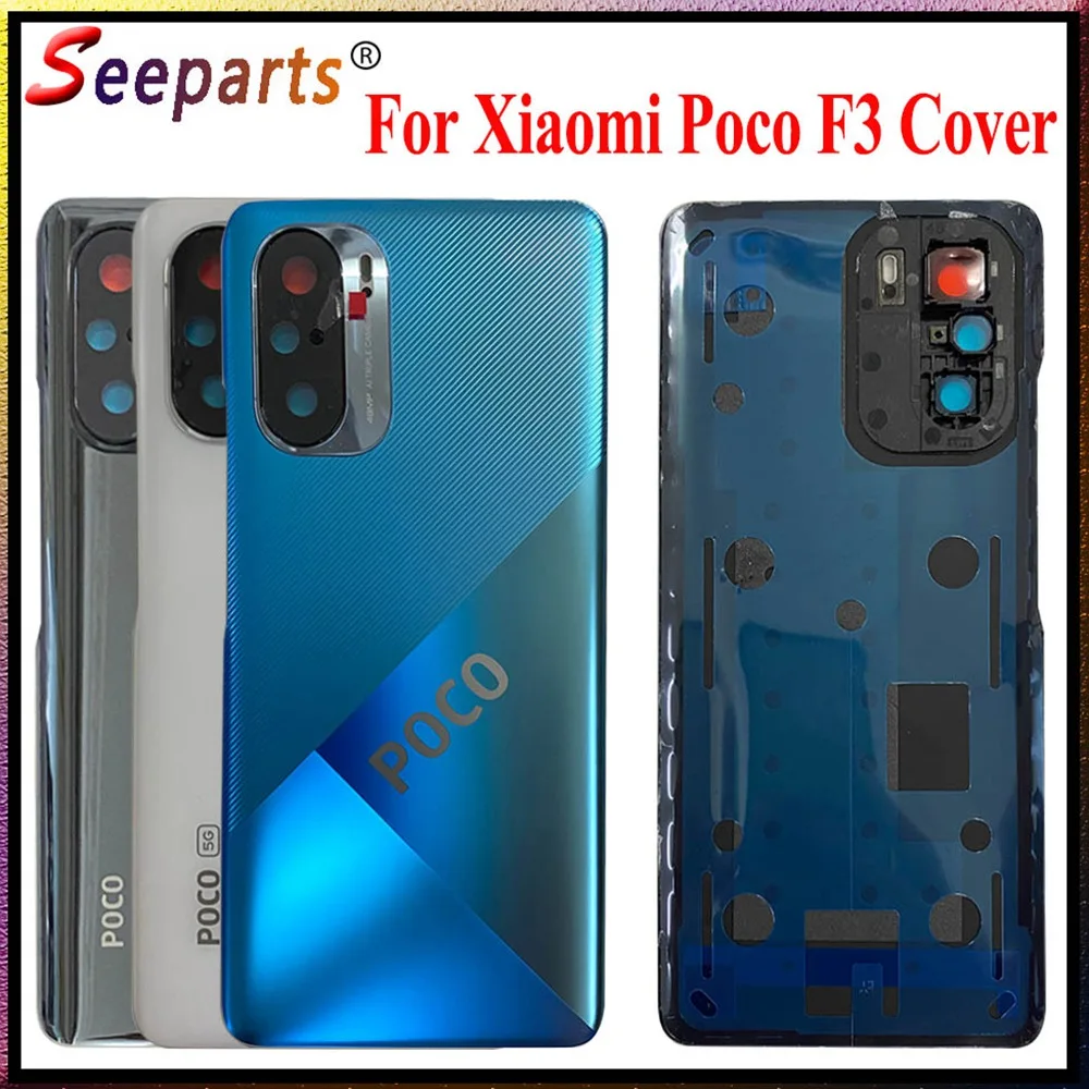 

Original Glass For Xiaomi Poco F3 Back Battery Cover Door Rear Glass Poco F3 Battery Cover Housing Case With Camera Lens
