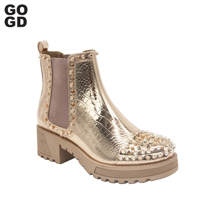 

GOGD/распродажа; Сезон весна; Женские ботильоны на молнии с заклепками и металлическим украшением; Женская обувь в стиле панк с круглым носком...