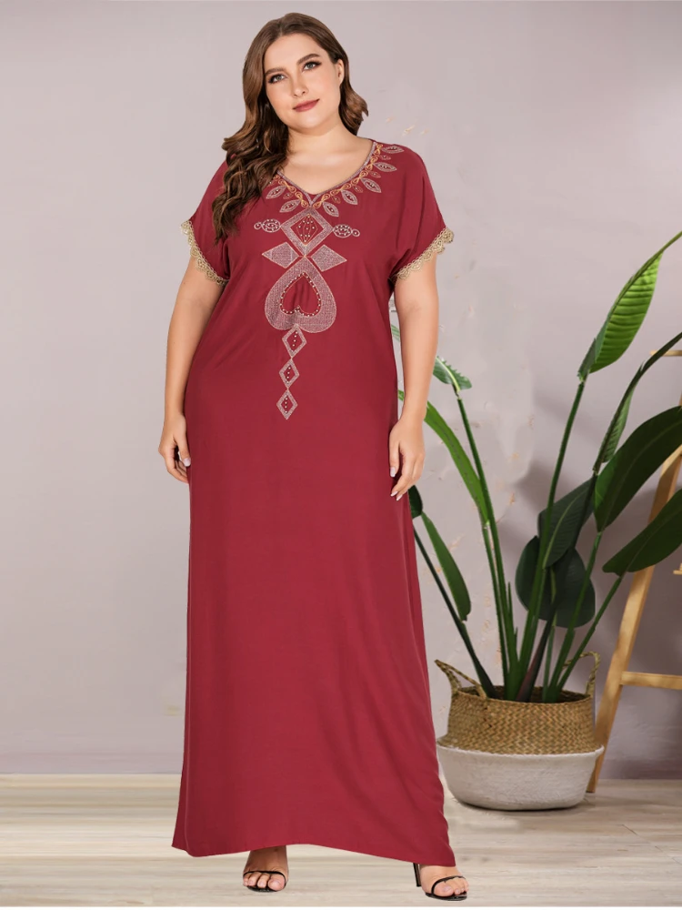 Женское платье Абая с бисером, марокканский кафтан с V-образным вырезом, хиджаб Djellaba, Исламская одежда с коротким рукавом, летняя одежда
