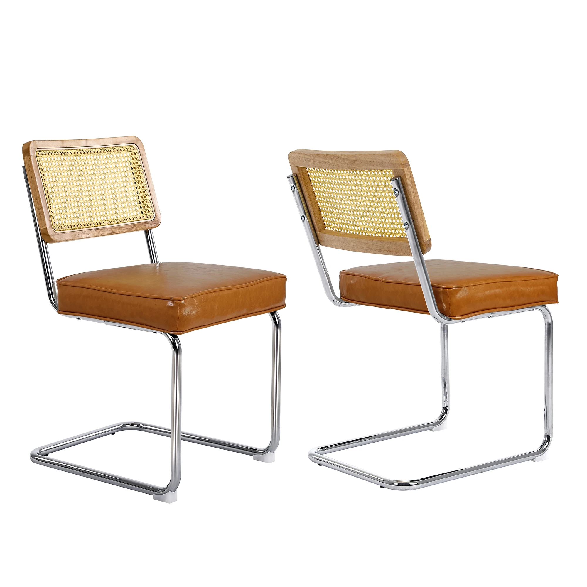 S Velvet Side Chair Rattan Chair With Cane Back&stainless Chrome Base Modern Mid Century Breuer Designed Chairs