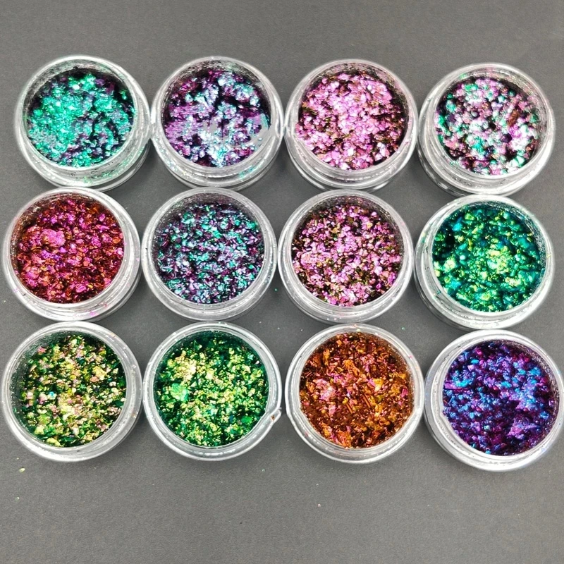 

12pcs/Set Chameleon Chrome Glitter Flakes Nail Art Mirror Powder Holo Pigment Eyeshadow Nail Shiny Sequins Nail Art Decorations