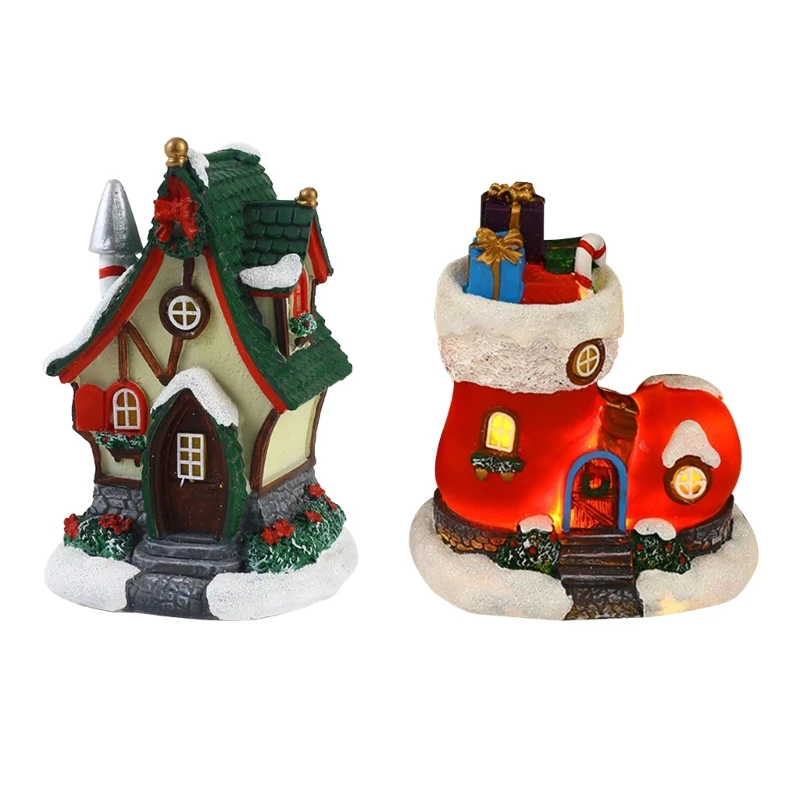 

Vintage Christmas Tabletop Ornaments Music Resin House/Boot with LED Lights and Music Christmas Tabletop Decoration