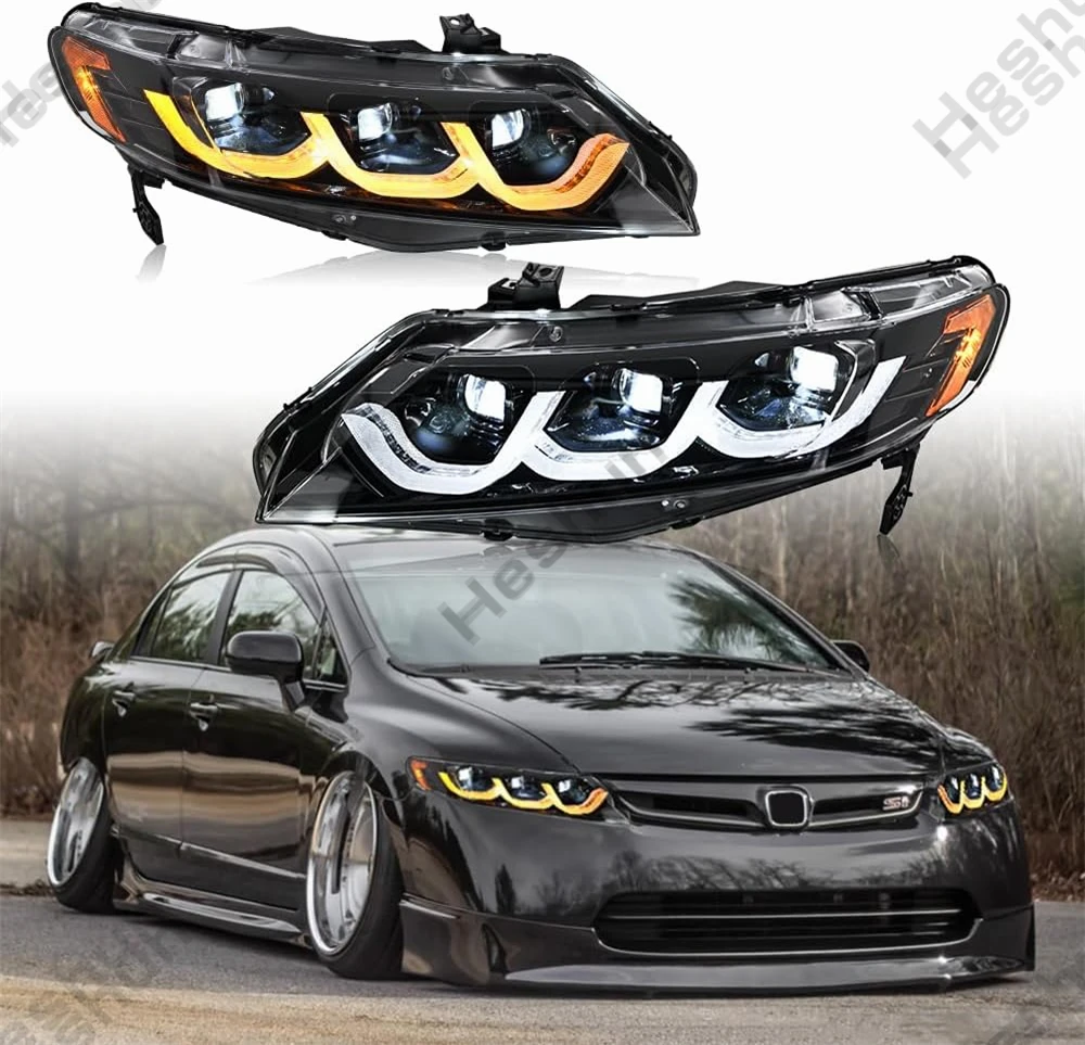 Фото Пара светодиодных фар для Honda Civic Sedan FA1 FA2 4DR 8th 2006-2011 Фара в сборе Передние фары Поворотник DRL Фара №1