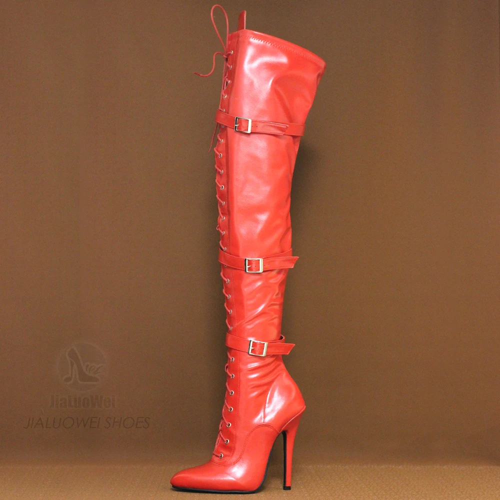 5 Inch Stilletto High Heel Lace UP Fetish Vintage Sexy Over Knee High Boots