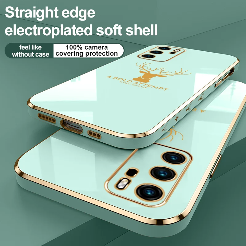 Huawei P40 Pro роскошный 6D квадратный покрытый головой оленя задняя крышка телефона