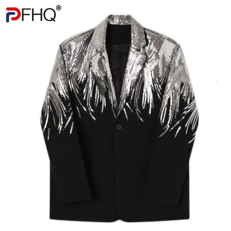 

PFHQ Elegant Original Niche Design Sequin Decorate Trendy Casual Men's Blazer 2023 Autumn Stylish Jackets Street Wear Suit Coat