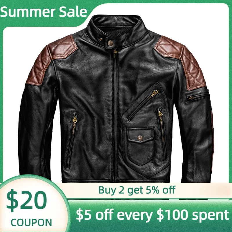 

2022 Black Genuine Leather Jacket Men Motorcycle Style Plus Size 5XL Real Natural Cowhide Autumn Slim Fit Biker Coat
