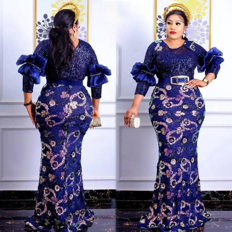 African Women Plus Size Evening Dresses Wedding Party Long Luxury Sequin Gown Bodycon Mermaid Dress Ankara Ladies Clothing