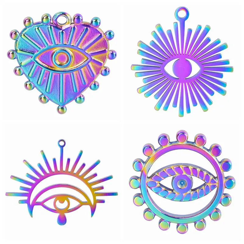 

10pcs/lot Rainbow Charm Evil Eye Stainless Steel Craft Necklace Trendy Heart Pendant Fit DIY Jewelry Making Bulk Item Wholesale