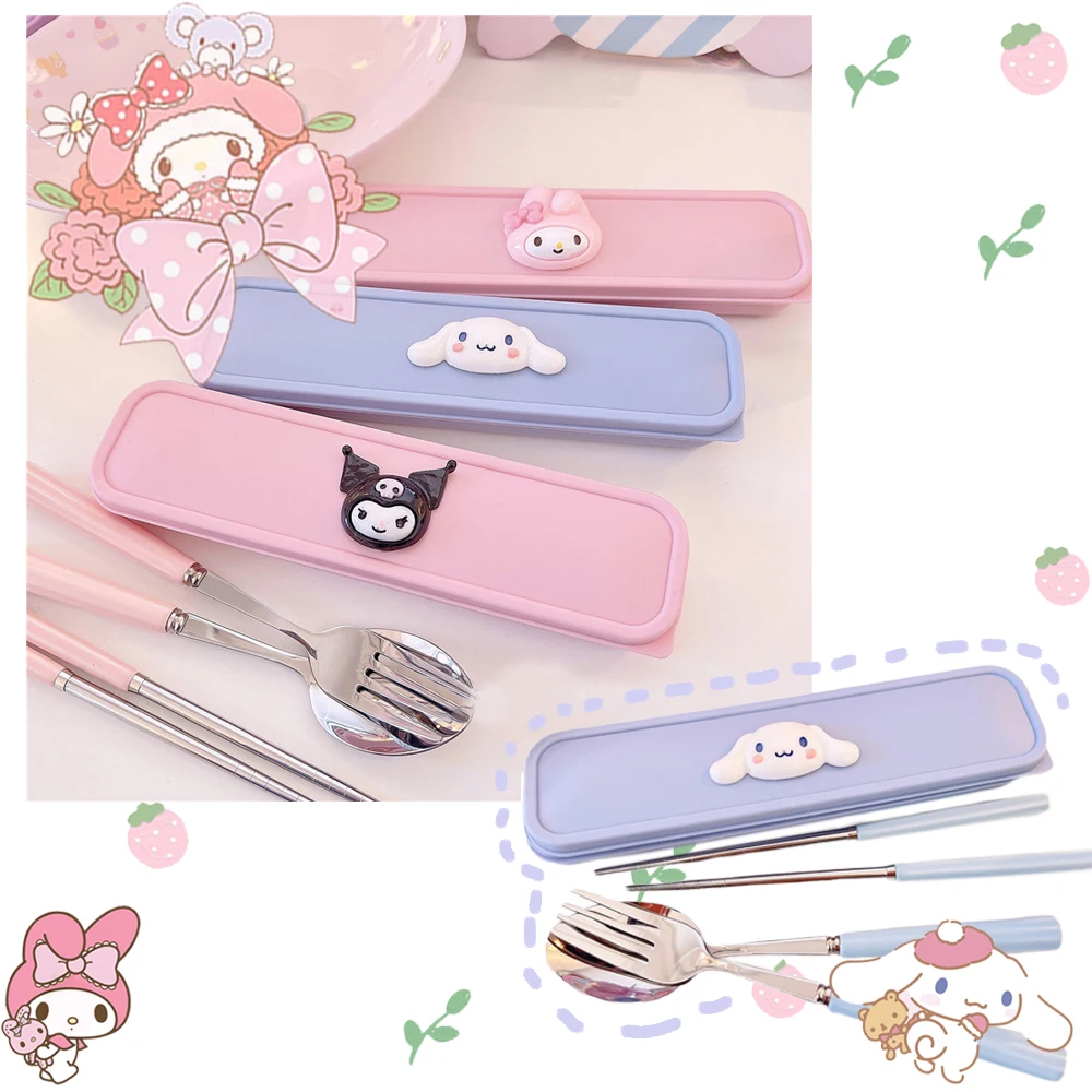 Sanrioed My Melody Cinnamoroll Kuromi керамическая ложка из нержавеющей стали вилка палочки для