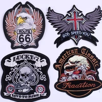 punk clothing thermoadhesive patches route 66 motorcycle eagle wings cross iron on embroidered patch on clothes fusible badges