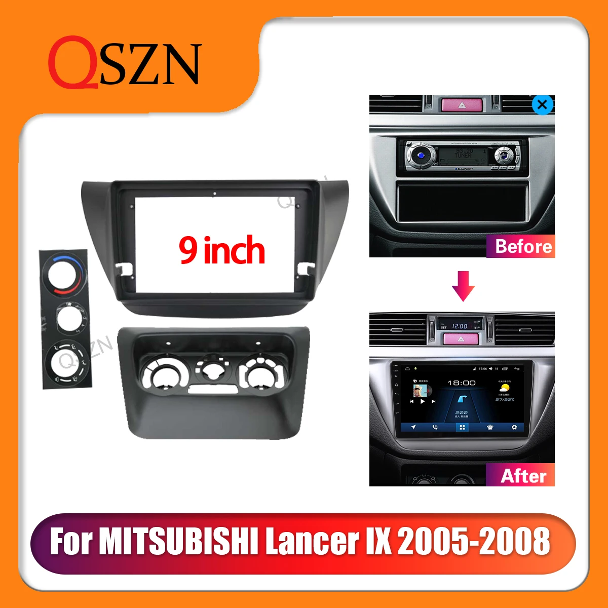 

QSZN 9 Inch Car radio Frame Fascia For MITSUBISHI Lancer IX 9 2005-2008 Control Cover Trim Panel Dashboard Mount Kit 2 Din DVD