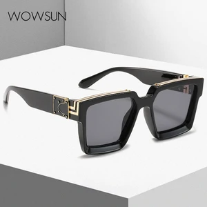 WOWSUN Black Square Sunglasses for Men Uv400 Gift for Birthday Male Sun Glasses for Women Hot-sellin