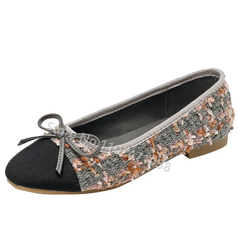 

New Arrival Mixed Color Round Toe Women Ballet Flats Fashion Butterfly Knot Decor Square Heel Ladies Pumps Wedding Bride Shoes