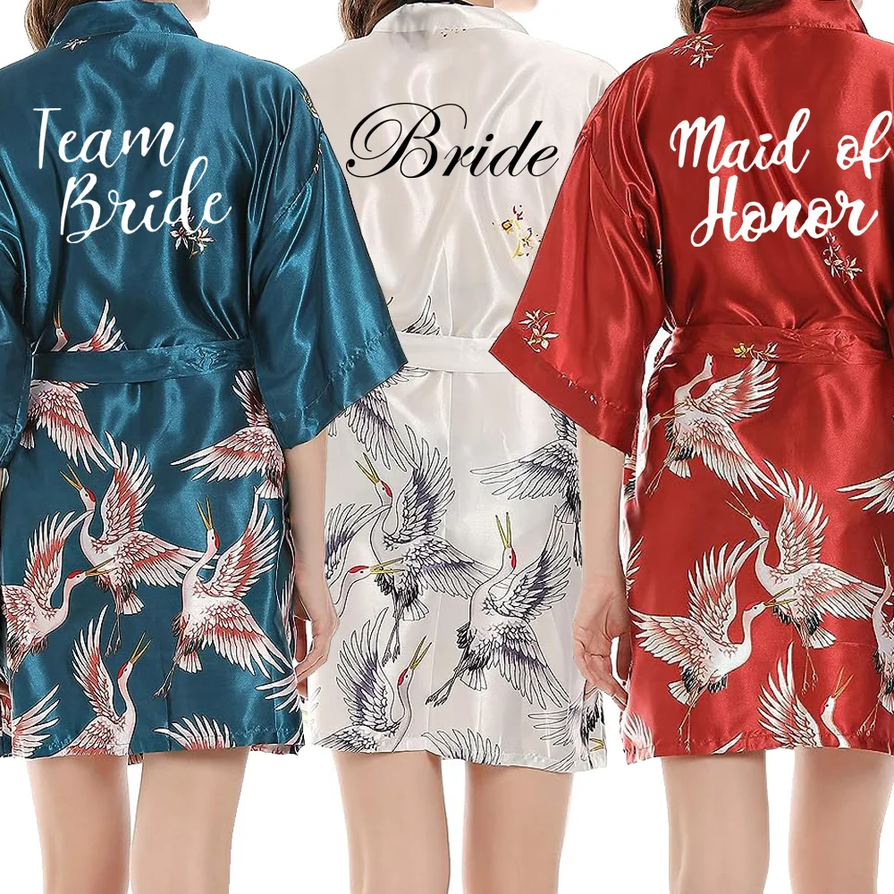 

Женский Шелковый Атласный короткий халат с ночным принтом, кимоно, модный банный халат, сексуальный халат, женский свадебный халат для невесты BK18U53