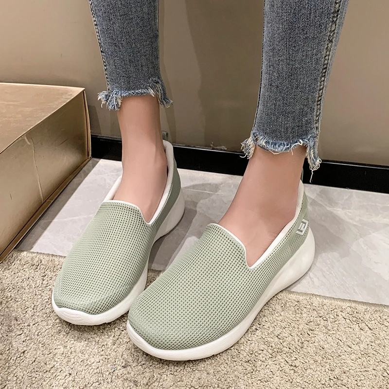 

Women's Soft Bottom Casual Concise Wedge Flats Breathable Mesh Summer Ballet Shoes Ladies Lighweight Mom Running Sport Shoes
