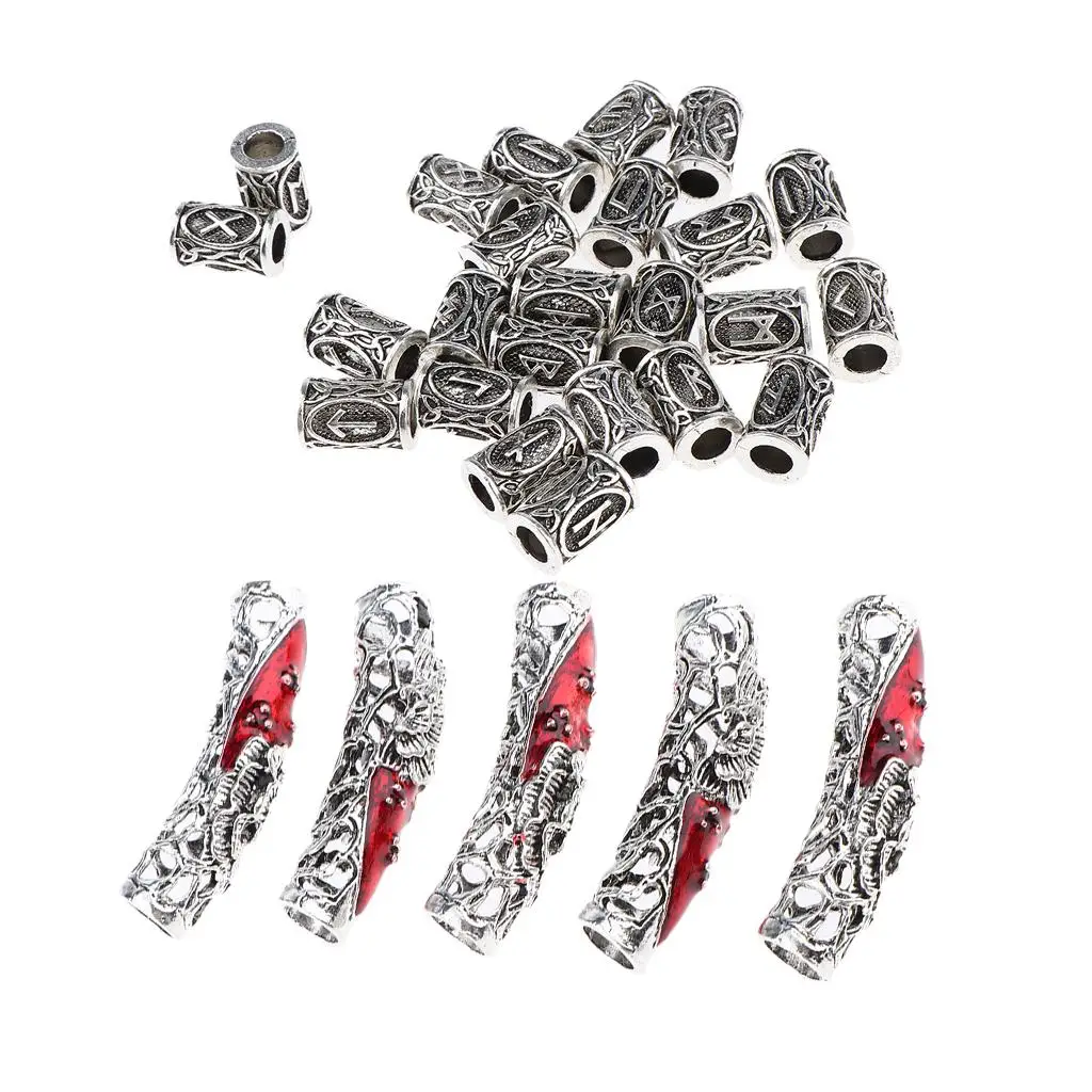

29 Count Norse Runes Dreadlocks Beads Metal Hair Beards Pendants Rings Bracelet Retro DIY Accessories Tubes