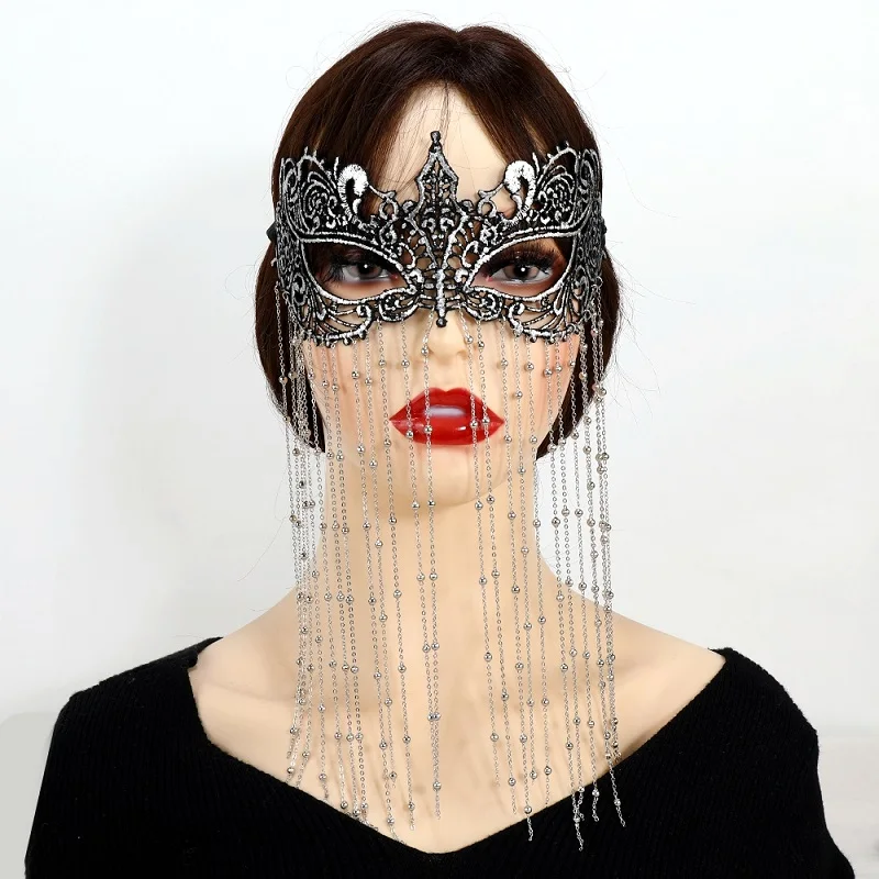 

Masquerade Jewelry Mask For Women Gothic Punk Rhinestone Tassel Cosplay Party Crystal Vintage Face Mask Chain Accessories Veils