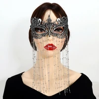 masquerade jewelry mask for women gothic punk rhinestone tassel cosplay party crystal vintage face mask chain accessories veils