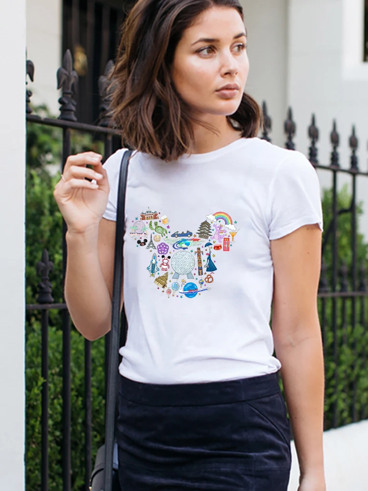 

Fashion Disney Tops Dropship Women Clothes Mickey Mouse Head Creativity Female T Shirts White Minimalist Graphic Lady T-Shirts