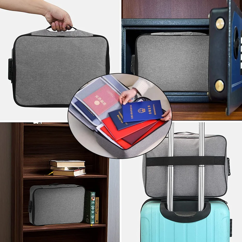 Document Organizer Folder Case Large Lockable Storage Multi-layer File Lockbox Flower Letter Print Travel Home Passport Handbags