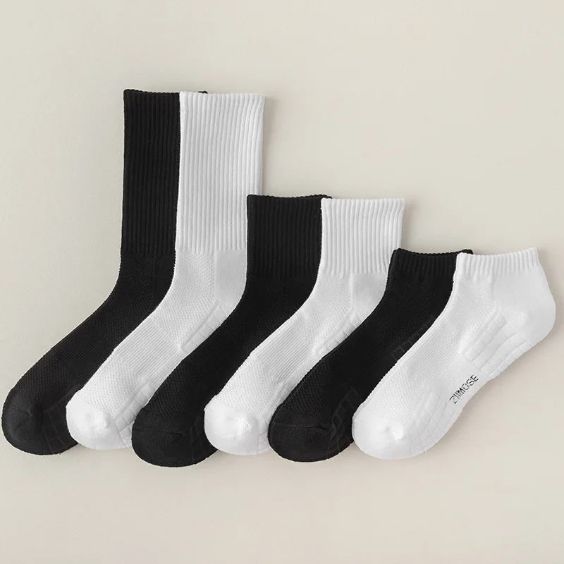 1Pair Cotton Men Socks High Quality Towel Bottom Mid-tube Sweat-absorbing Sports Socks Basketball Soccer Shock Absorption Sock