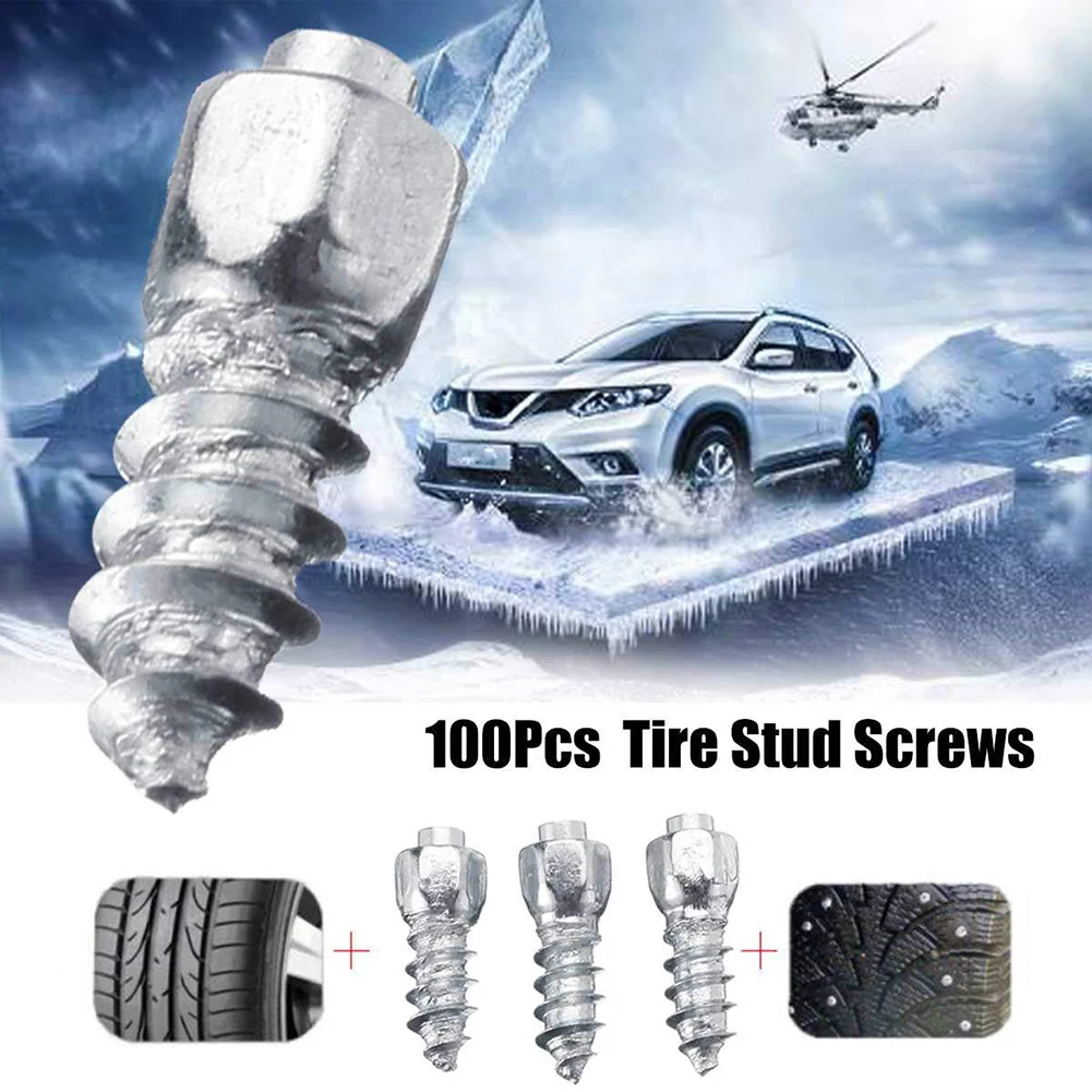 

100PCS 12 mm Carbide Screw Tire Studs Snow Spikes Anti-Slip Anti-Ice for Car/SUV/ATV/UTV With Installation Tool